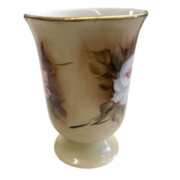 Hand-Painted Floral Ceramic Mug With Gold Rim Rio Verde Brasil Pink & White Rose - Picture 5 of 8